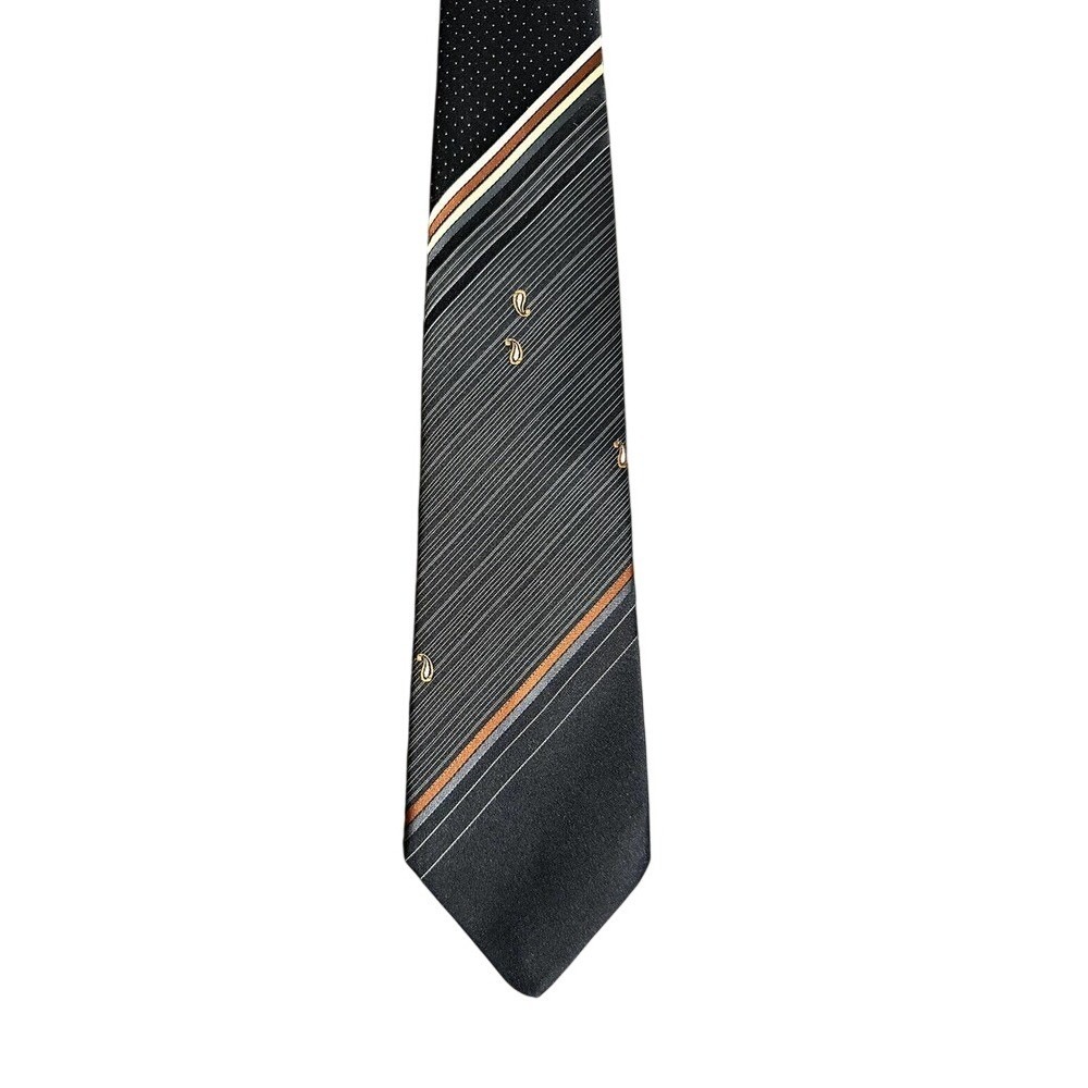 Vintage Rare PAULINE TRIGERE NECKTIE Black Brown‎ Striped  Extra Long 63"L